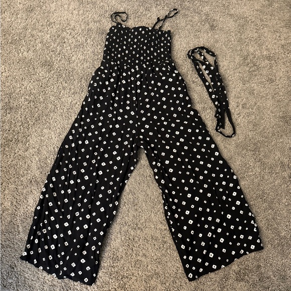 LOFT Petite Black and White Jumpsuit with Belt - Picture 1 of 5